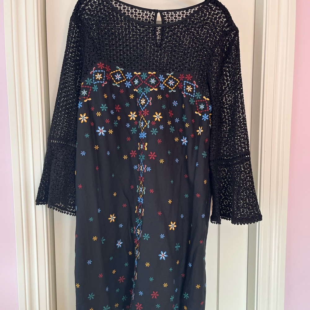 Anthropologie Black Sheath Dress with Bell Sleeves